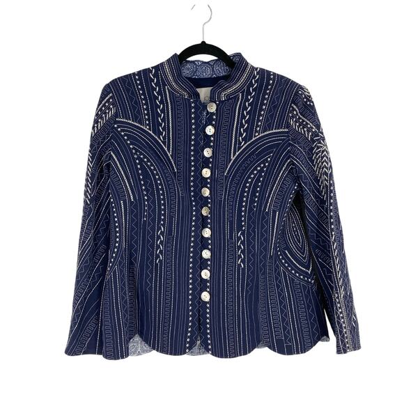 John Mark Embroidered Blue Scalloped Blazer Button Jacket Women’s Small - Picture 1 of 10